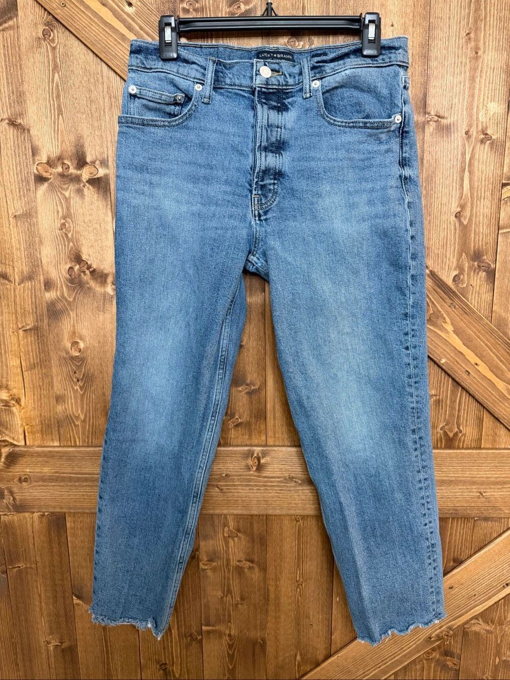 Lucky Brand Relaxed Taper Women's Jeans Size 6/28 High Rise Blue Denim Raw Hem(9
